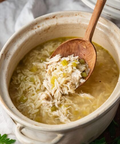 Crock Pot Greek Lemon Chicken Orzo Soup
