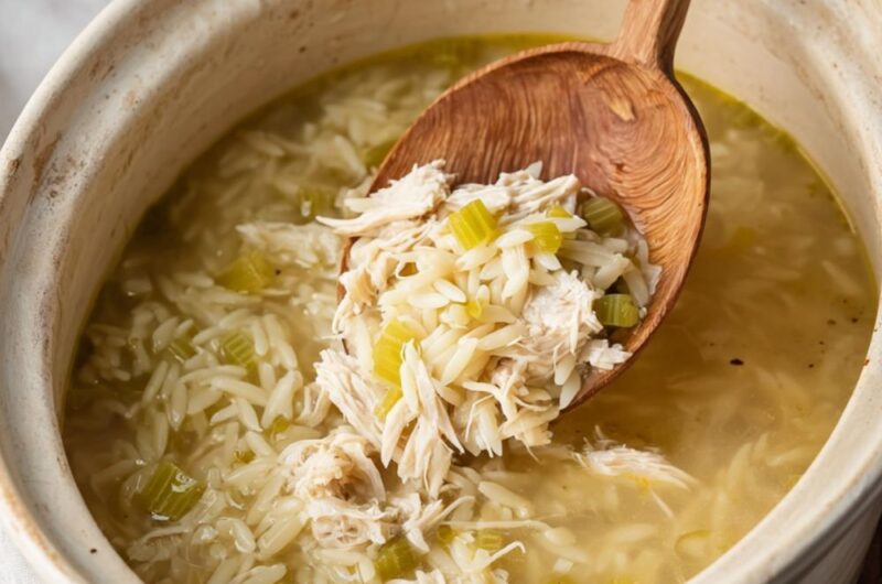 Crock Pot Greek Lemon Chicken Orzo Soup