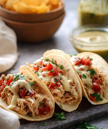 Crock Pot Queso Chicken Tacos