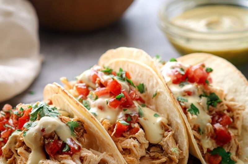 Crock Pot Queso Chicken Tacos