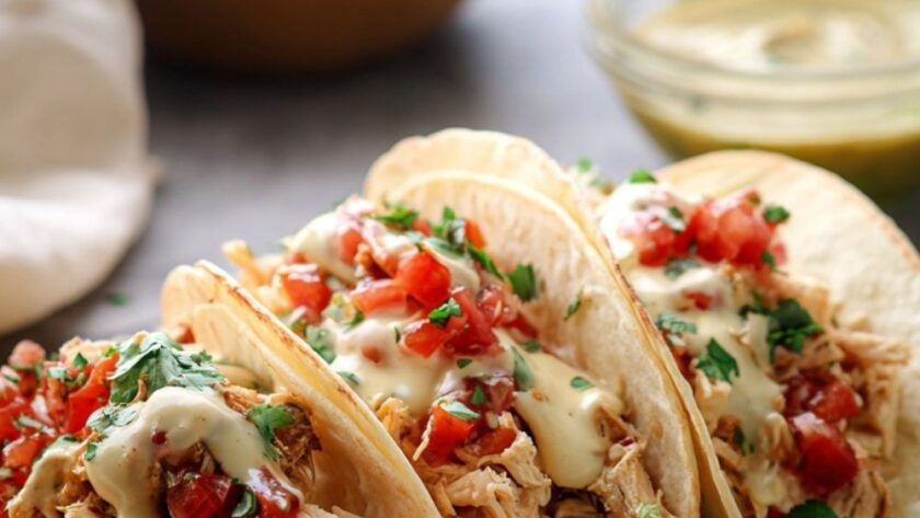 Crock Pot Queso Chicken Tacos