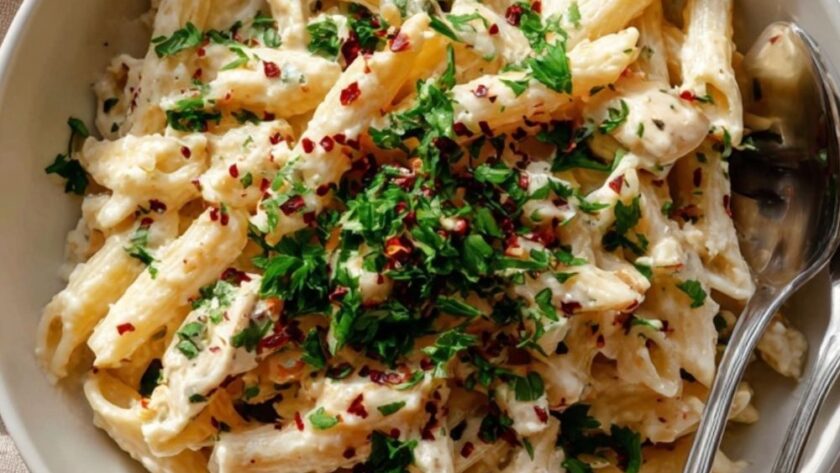 Crock Pot Chicken Garlic Parmesan Pasta